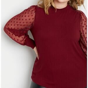 Maurices Sheer Polka Dot Sleeve Ribbed Top XXL